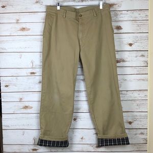 L.L. Bean Flannel Lined Chinos Dark Khaki 34Wx32L